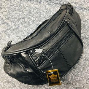 Leather Fanny Pack - Black (6 pockets